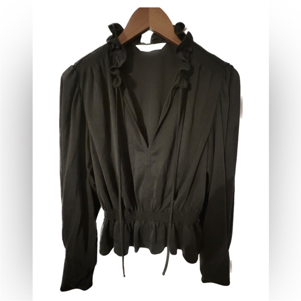REBECCA TAYLOR Women’s Long Sleeve Cinched Waist Blouse Black, Size Large